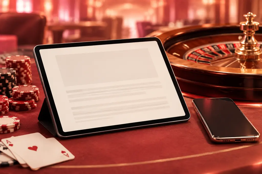 Tablet mendatar dengan bidang bacaan sederhana di sisi roda roulette